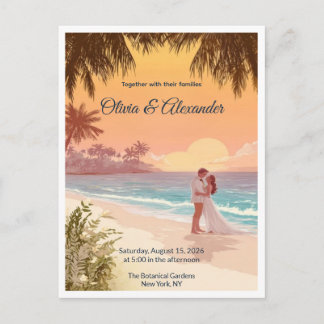 Tropical Beach Sunset Destination Wedding Postcard Vykort