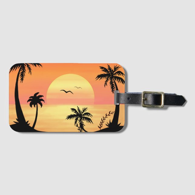 Tropical Beach Sunset Palm Tree Silhouette Art Bagagebricka (Framsida horisontal)