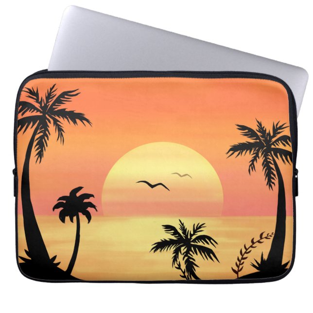 Tropical Beach Sunset Palm Tree Silhouette Art Laptop Fodral (Framsidan)