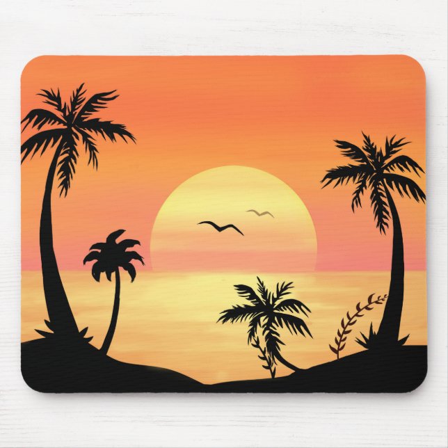 Tropical Beach Sunset Palm Tree Silhouette Art Musmatta (Framsidan)