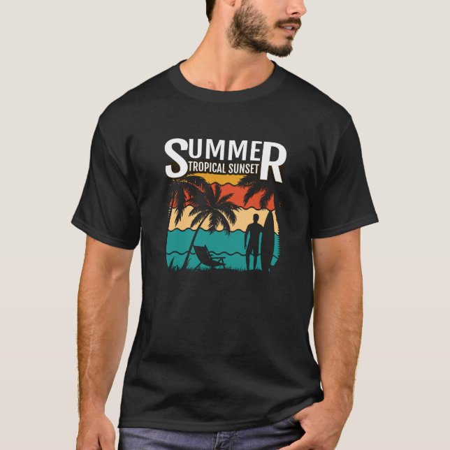 Tropical Beach Sunset Summer T Shirt (Framsida)