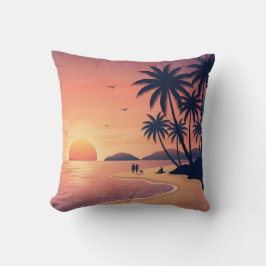 Tropical Beach Sunset with Palm Trees Throw Pillow Kudde