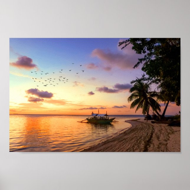 Tropical Beach Tahiti Island Sunset Poster (Framsidan)
