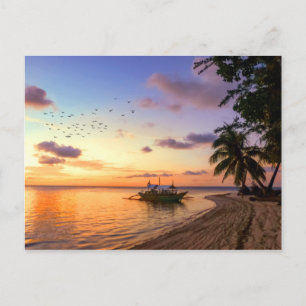 Tropical Beach Tahiti Island Sunset Vykort
