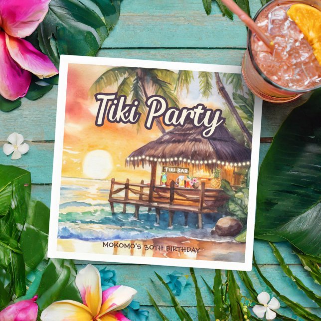 Tropical Beach Tiki Födelsedagsfest Cocktail Pappersservett (Skapare uppladdad)