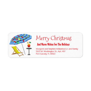 Tropical Beach Umbrella Drink Funny Julens Roligt Returadress Etikett
