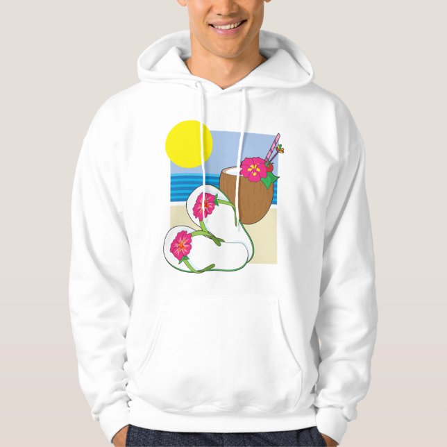 Tropical Beach Vacation Coconut Flowers Flip Flops Hoodie (Framsida)