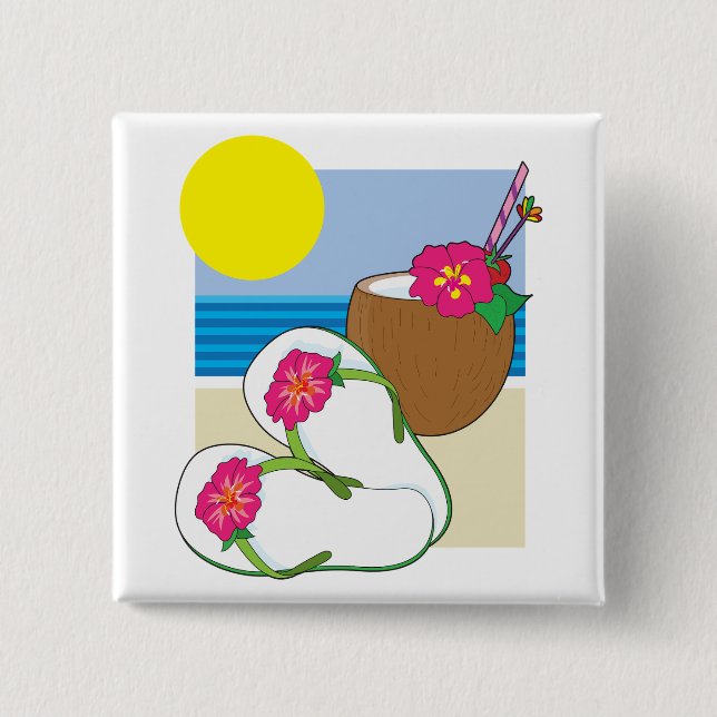 Tropical Beach Vacation Coconut Flowers Flip Flops Knapp (Framsida)
