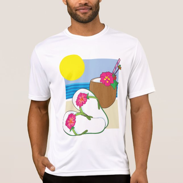 Tropical Beach Vacation Coconut Flowers Flip Flops T Shirt (Framsida)