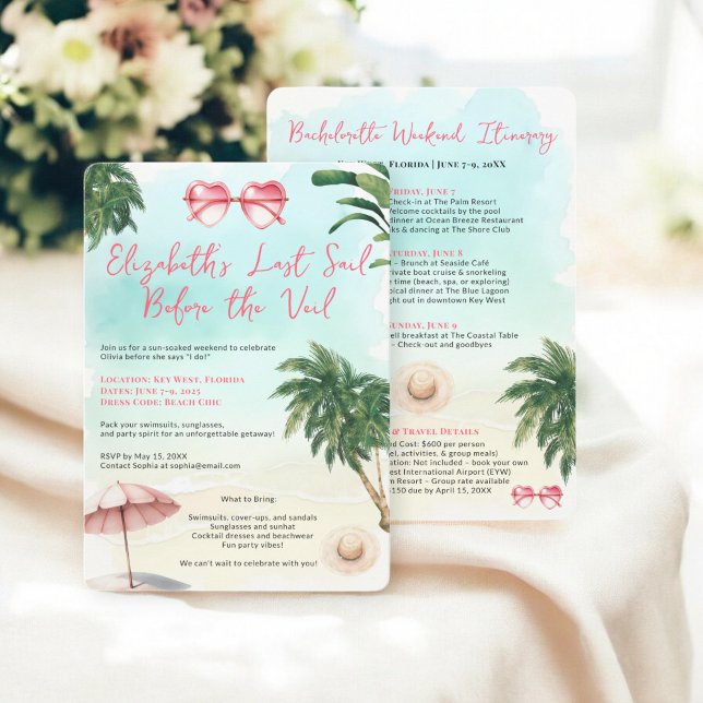 Tropical Beach Watercolor Bachelorette Helg Inbjudningar (Tropical Beach Watercolor Bachelorette Weekend Invitation)