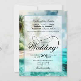 Tropical Beach Watercolor Fancy Script Wedding Inbjudningar