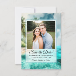 Tropical Beach Watercolor & Photo Wedding Spara Datumet