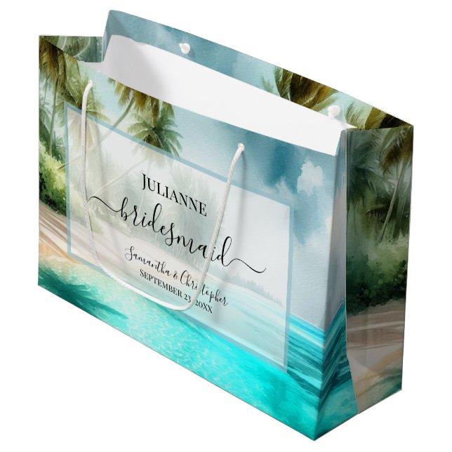 Tropical Beach Watercolor Wedding Bridesmaid (Framsidan Vinklad)