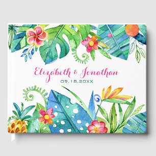 Tropical Beach Wedding Berry Rosa Teal Blommigt Gästböcker