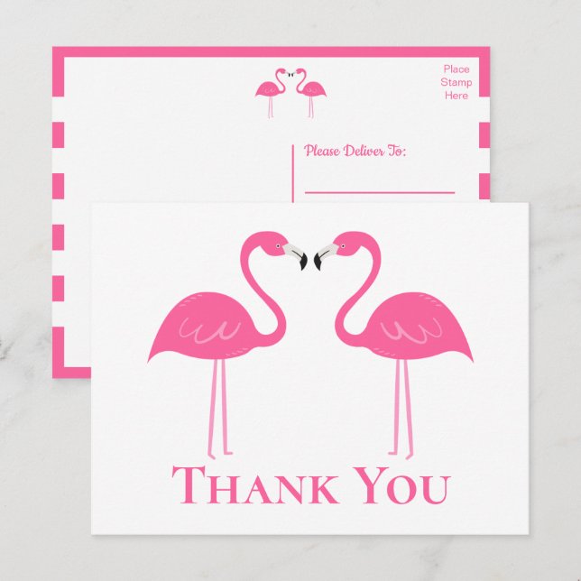 Tropical Beach Wedding Rosa Flamingo Tack Vykort (Fram/baksida)