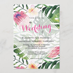 Tropical Beach Wedding Rosa Protea Blommigt Greene Inbjudningar