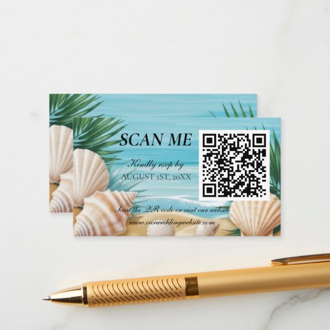 Tropical Beach Wedding RSVP QR Code Enclosure Tilläggskort (Fram/Back In Situ)