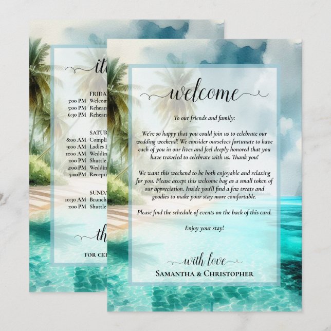 Tropical Beach Wedding Welcome & Itinerary Program (Fram/baksida)