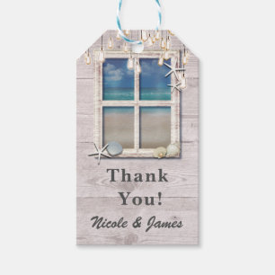 Tropical Beach Window White Wood Elegant Coastal Presentetikett