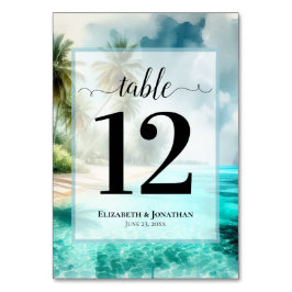 Tropical Beach with Palm Trees Elegant Wedding Bordsnummer