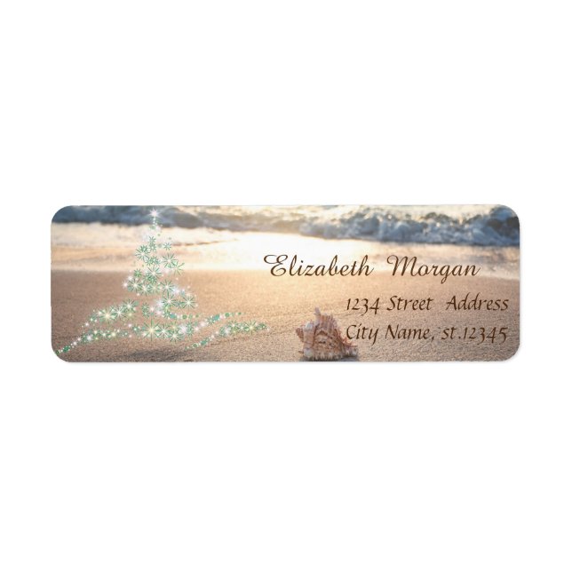 Tropical Beache Seashell, Julgran Helgdag Returadress Etikett (Framsidan)