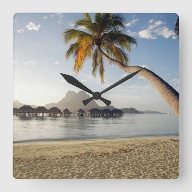 Tropical Beaches | Beach Huts, Bora Bora Fyrkantig Klocka (Framsida)
