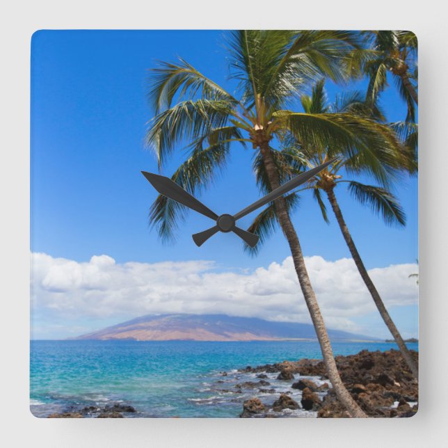 Tropical Beaches | Maui Hawaii Island Fyrkantig Klocka (Framsida)