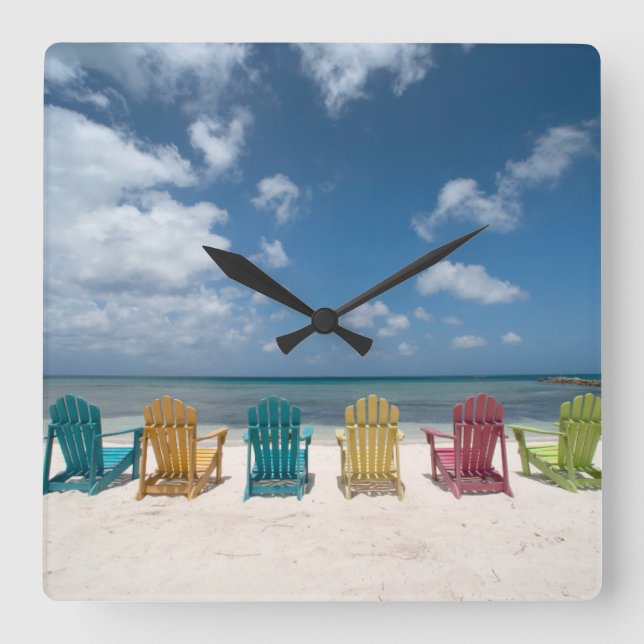 Tropical Beaches | Palm Beach, Aruba Fyrkantig Klocka (Framsida)