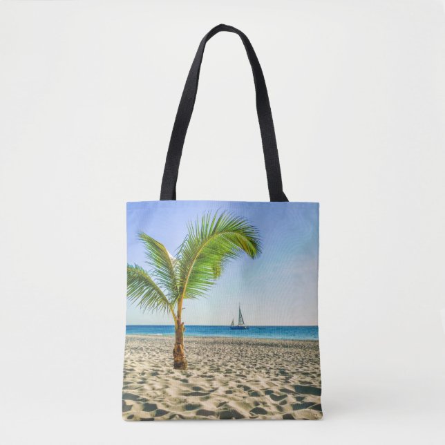 Tropical Beaches | Sailboat, Palm Tree, Aruba Tygkasse (Framsida)