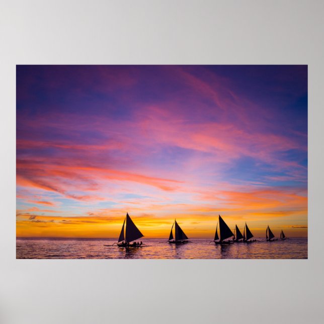 Tropical Beaches | Sunset Sailboats, Phillipines Poster (Framsidan)