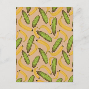 Tropical Beige Banana Löv Mönster Vykort