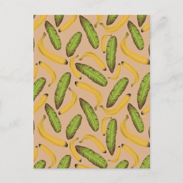 Tropical Beige Banana Löv Mönster Vykort (Framsida)