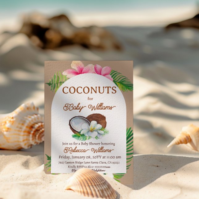 Tropical Beige Blommigt Coconuts for Baby Shower Inbjudningar (Skapare uppladdad)