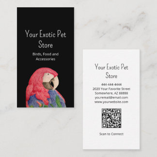 Tropical Bird Macaw QR code Pet Store Black Visitkort
