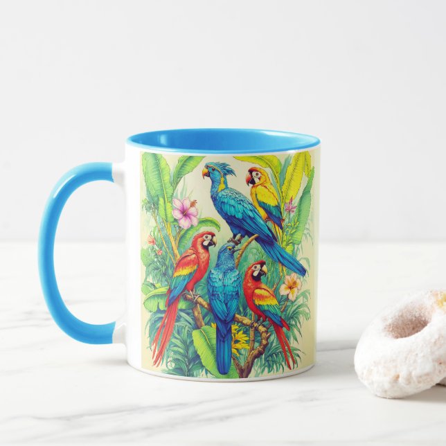 Tropical Birds Botanical Illustration Mugg (Med munk)