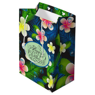 Tropical Birthday Floral Medium Gift Bag