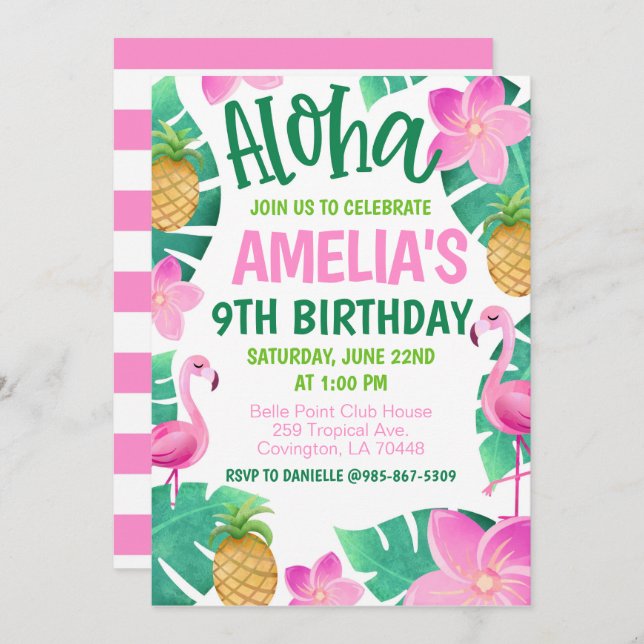 Tropical Birthday Party Invitation Inbjudningar (Fram/baksida)