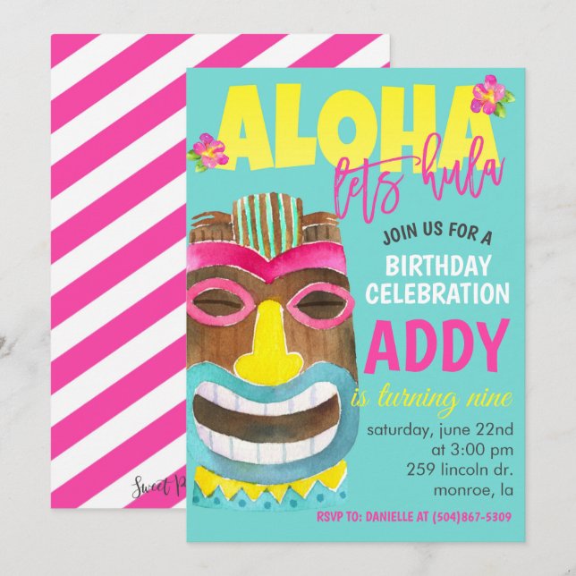Tropical Birthday Party Invitation Inbjudningar (Fram/baksida)