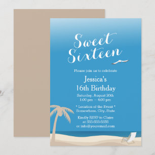 Tropical Blå himmel Beach Theme Sweet 16 Inbjudningar