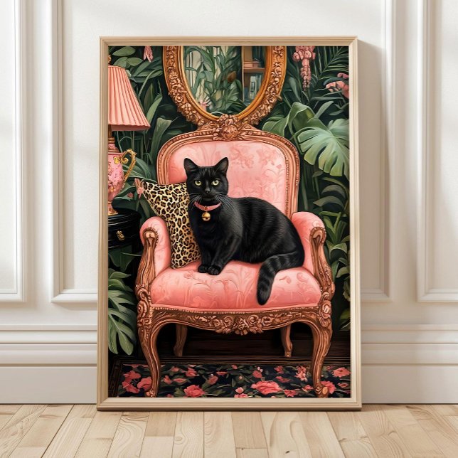 Tropical Black Cat on Sofa Poster Print, Funny Bla (Skapare uppladdad)
