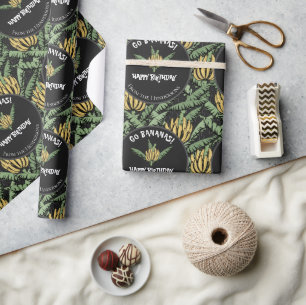 Tropical Black Go Bananas Grattis på födelsedagen Presentpapper