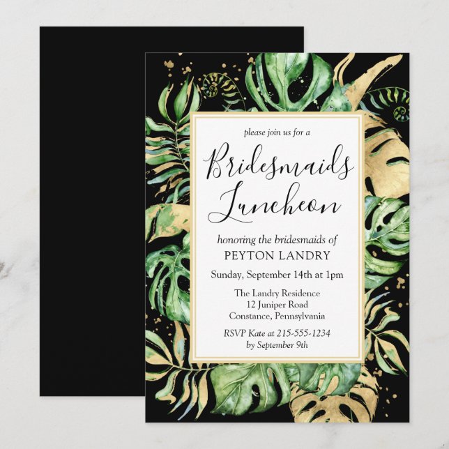 Tropical Black & Guld Bridesmaids Luncheon Inbjudningar (Fram/baksida)
