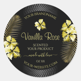 Tropical Black Guld Product Label Hawaiian Flowers Runt Klistermärke