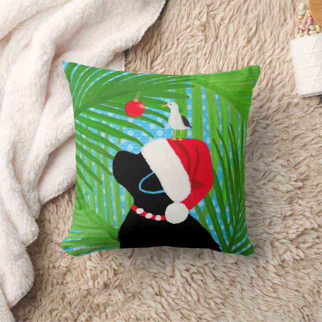 Tropical Black Lab Santa Seagull Christmas Kudde (Filt)