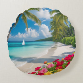 "Tropical Bliss Bloom Pillow Rund Kudde