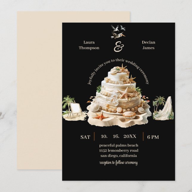 Tropical Bliss | Personlig Beach Wedcake Inbjudningar (Fram/baksida)
