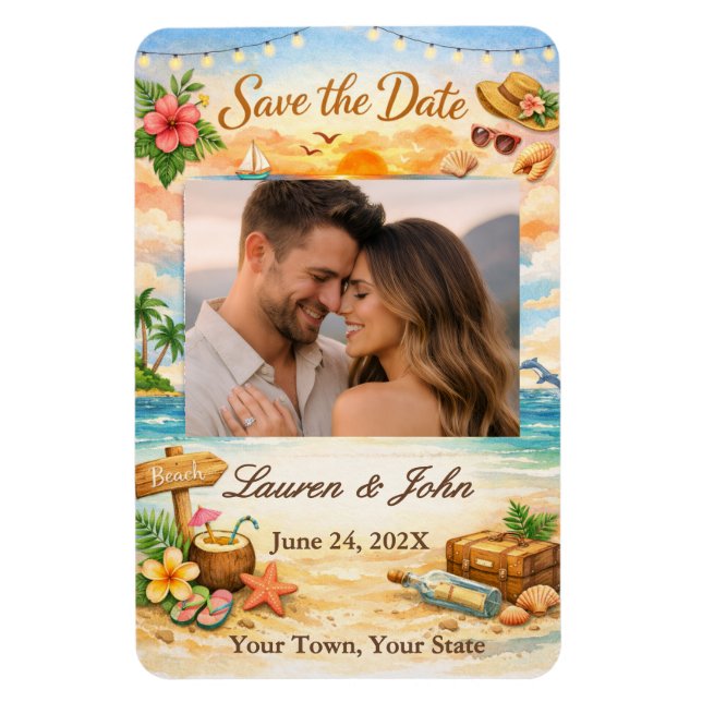 Tropical Bliss Photo Save Date Wedding Magnet (Vertikal)