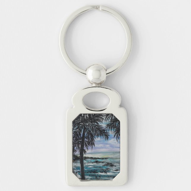 Tropical Bliss Rektangulärt Silverfärgad Nyckelring (Framsidan)