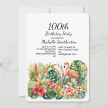 Tropical Blommigt Flamingo 100 Birthday