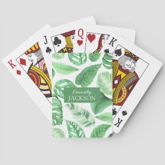 Tropical Blommigt Grönt Lövs Greenery Monogram Casinokort